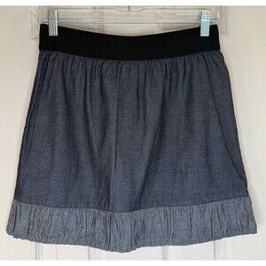 BCBGeneration Skirt Women’s Small Chambray Cotton Mini Skirt Ruffle Hem Zip Back